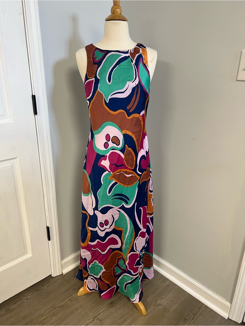 MINKPINK Lottie Bias Midi Dress Abstract Floral Sleeveless Multicolor Size Small